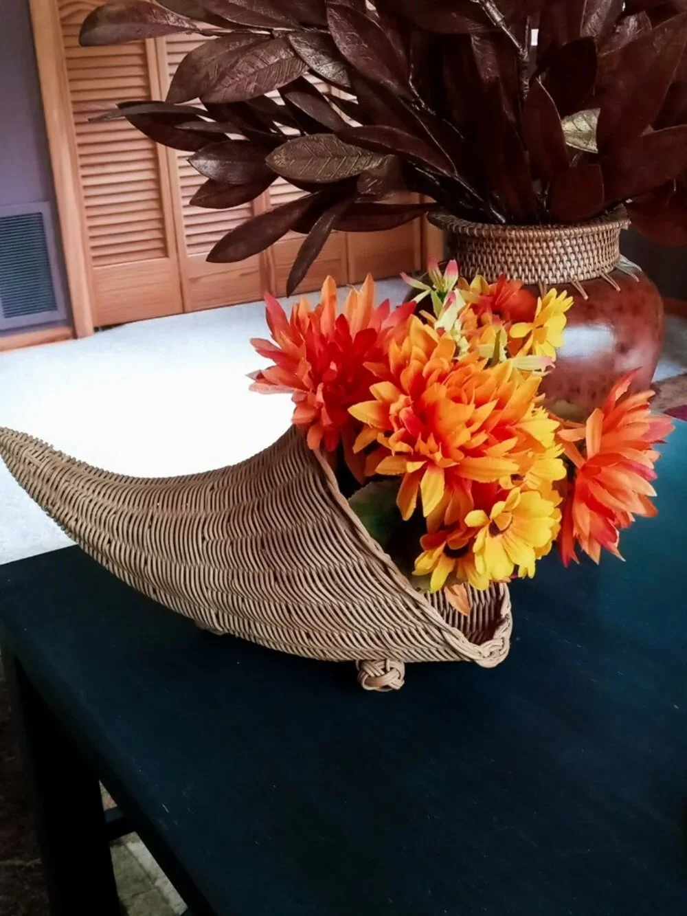 🎉Vintage Rustic Wicker Cornucopia Basket Fall Thanksgiving Decor Shabby Chic🍂